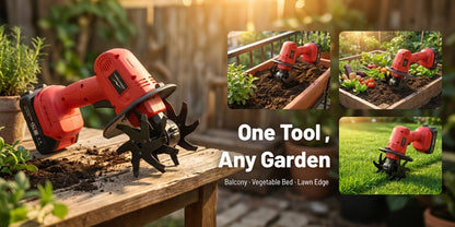 Cordless Electric Cultivator 20V Handheld Rotary Tiller, 9-Inch Width 6.6-Inch Depth, 1 or 2 Batteries & Charger