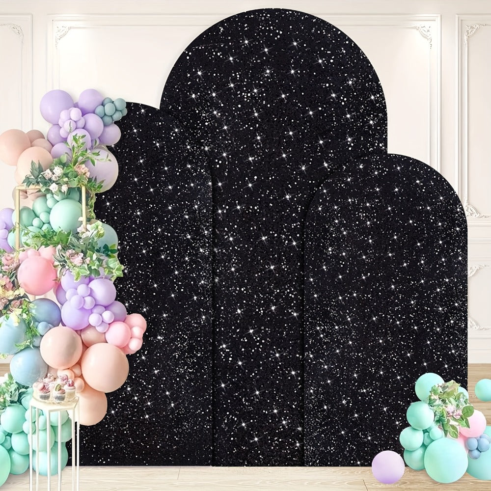 Sequin Wedding Arch Cover Set 3pcs, 6ft 6.6ft 7.2ft Metallic Spandex Payette Glitter Arch Backdrop Cover for Wedding Ceremony