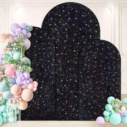 Sequin Wedding Arch Cover Set 3pcs, 6ft 6.6ft 7.2ft Metallic Spandex Payette Glitter Arch Backdrop Cover for Wedding Ceremony