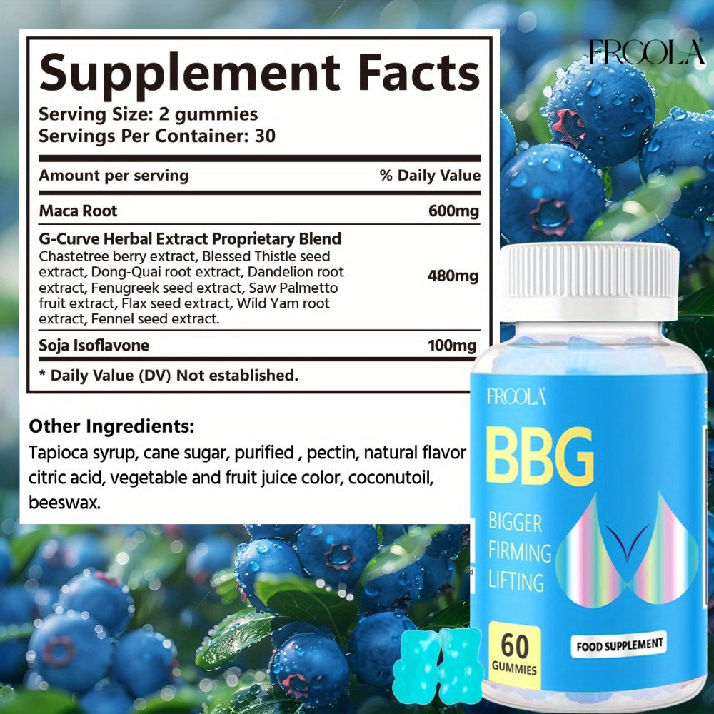 BBL Gummies for Women Butt Enhancement 60 Count Strawberry Flavor for Bath Time, Home Spa and Personal Care