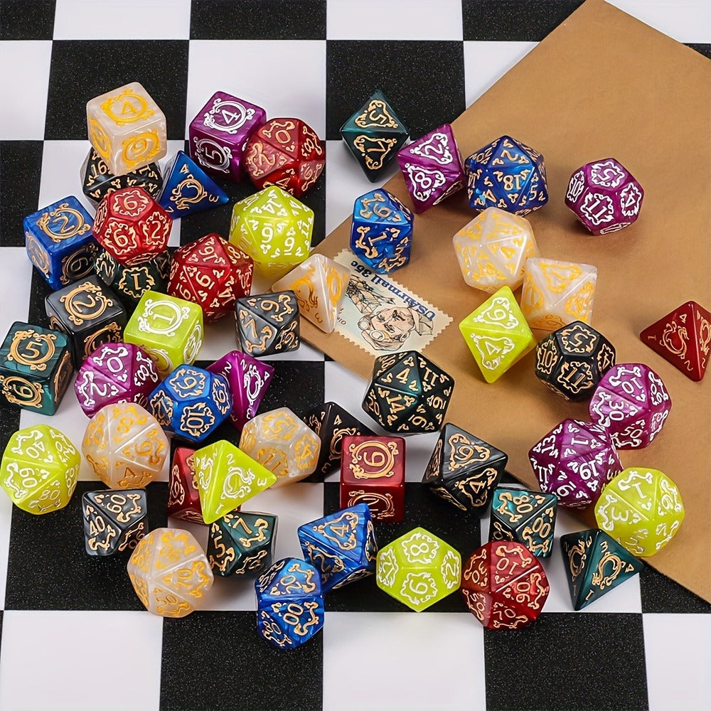 DnD Dice Set 49pcs Dragon Pattern Polyhedral Dice 7 Sets with Pouches with the Listed Color, Size or Set Options for Everyday Use