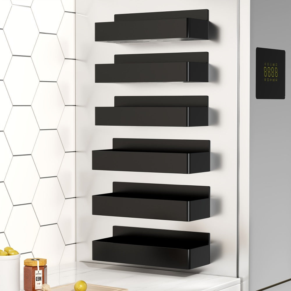 Magnetic Spice Rack Wall Mounted No Drill 6-Piece Set Magnetic Storage Shelf for Home Cooking, Dining and Outdoor Meals