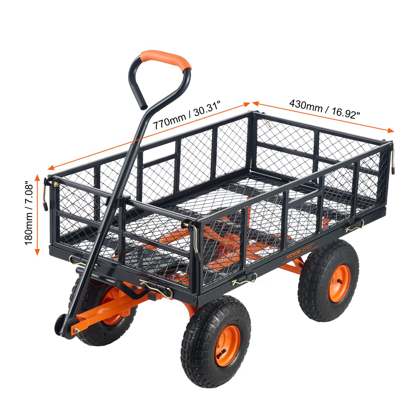 Garden Dump Cart Convertible Flatbed Utility Wheelbarrow with 2-in-1 Handle, Removable Side Panels