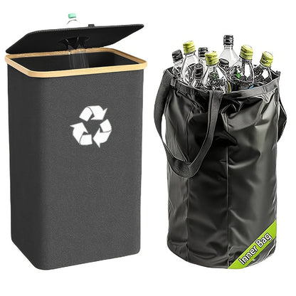 Recycling Bin 26 Gallon 100L with Lid & Removable Inner Bag, Large Collapsible Trash Can for Bottles Cans Glass & Plastic Waste