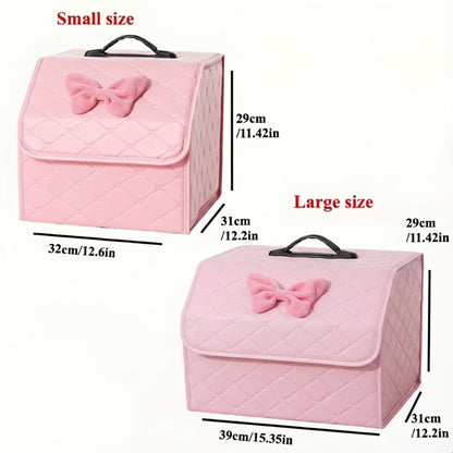 Car Trunk Organizer, Foldable Faux Leather Bow-Detail Box in 30L or 35L Size with Pink and Black Options