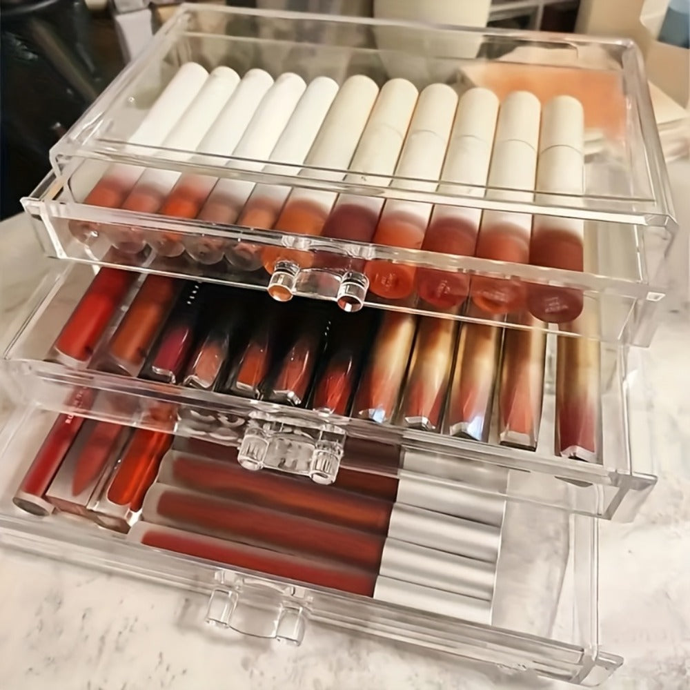Clear Acrylic Makeup Organizer 5-Tier with Drawers Dustproof Cosmetic Storage for Lipstick Foundation Brushes Skincare