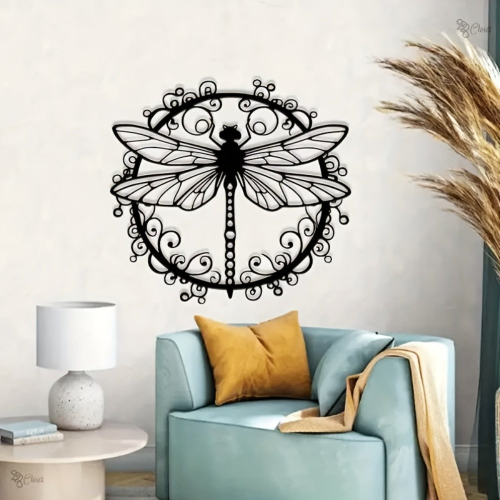 Metal Dragonfly Wall Art, Black Iron Dragonfly Wall Decor, Intricate Animal Print Design for Garden, Patio and Yard Use