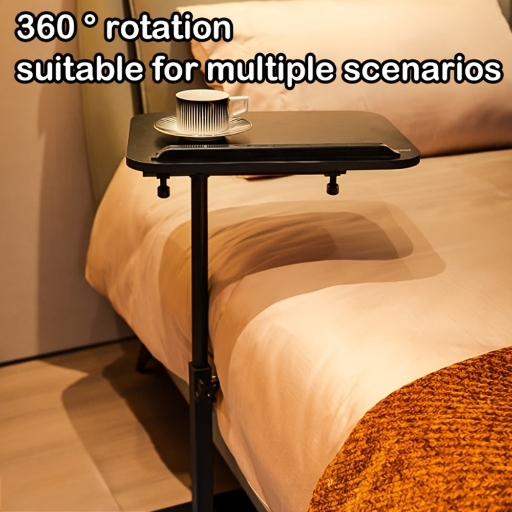 Compact Black Overbed Table with 360-Degree Rotating Top, 53–80 cm Height and 40 x 30 cm Base