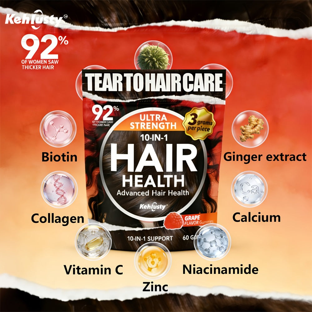 Biotin Gummies for Hair Growth with Collagen Complex Vitamin C & Ginger, 90 Chewable Gummies for Thicker Fuller Hair