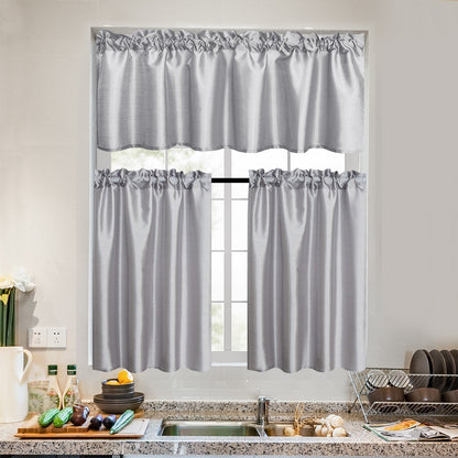 Three-Piece Faux Silk Window Curtain Set with Rod-Pocket Valance, Two 26 x 36-Inch Tiers and Eleven Colors