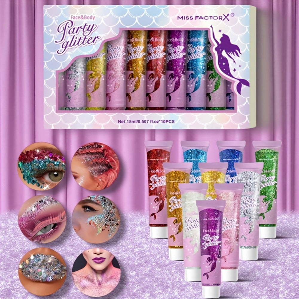 Holographic Glitter Gel Set 10 Colors Cosmetic Grade Face Body Makeup – Festival Rave Cosplay Anime