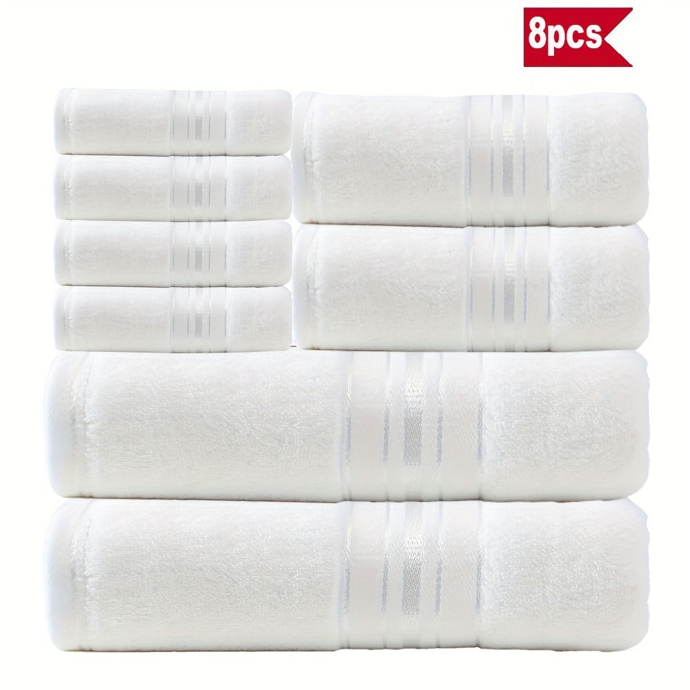 Striped Bath Towels, Towel Set 8 Piece 550GSM Pure Cotton Vintage Striped Bath, Hand Towels and Washcloths for Home and Guest Use