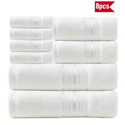 Striped Bath Towels, Towel Set 8 Piece 550GSM Pure Cotton Vintage Striped Bath, Hand Towels and Washcloths for Home and Guest Use