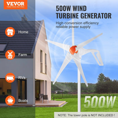 Wind Turbine Generator 500W 12V 5-Blade MPPT Controller Home Power System Kit for RV Boat Farm Off-Grid Energy