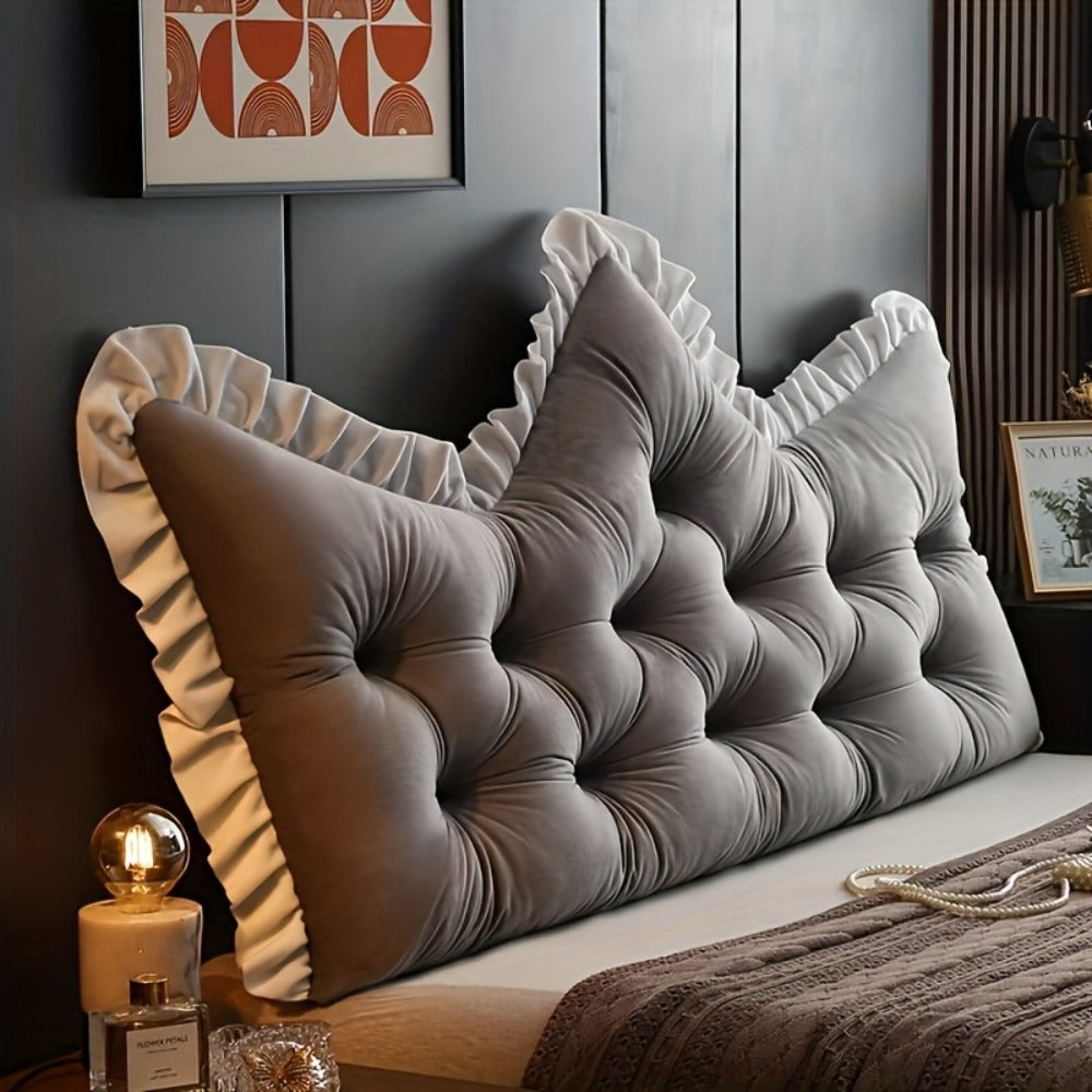 Tufted Backrest Cushion Large Vintage Ruffle Trim Sofa Bed Pillow Filled Lumbar Support Cushion Hand Washable Home Decor Pearl Gray Mica