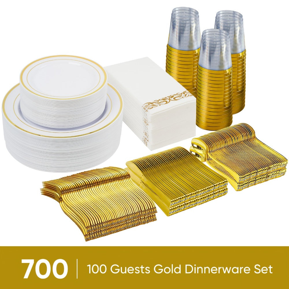 Disposable Party Dinnerware Set 350 700 Pieces Gold Silver Plastic Plates Salad Plates for Entryways, Bedrooms and Living Spaces
