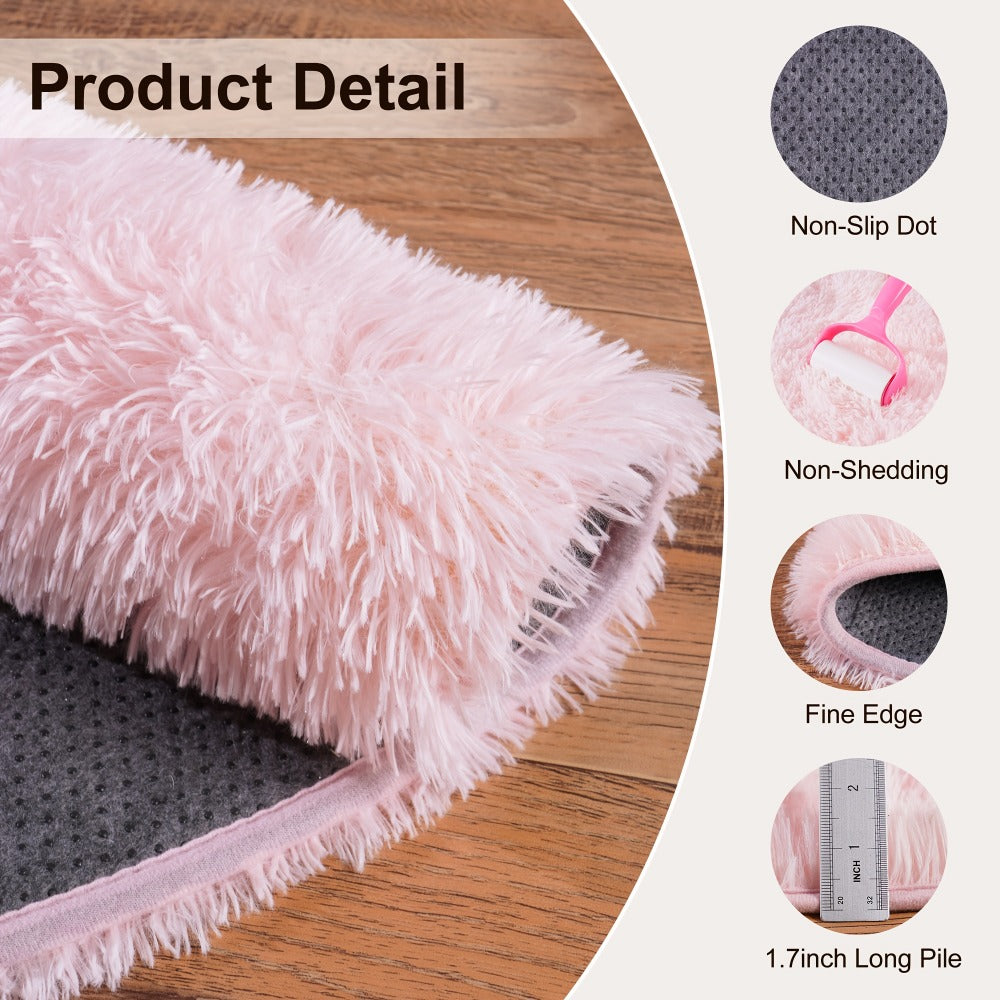 Area Rug 6x6 Round Light Pink Plush Circle with Hand-Washable Care for Bedroom or Living Room