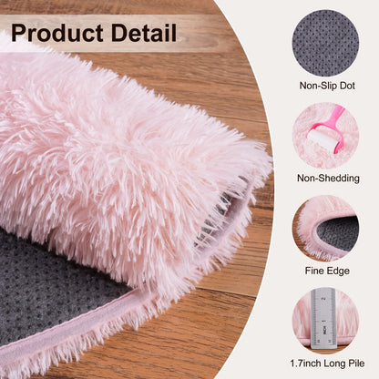 Area Rug 6x6 Round Light Pink Plush Circle with Hand-Washable Care for Bedroom or Living Room