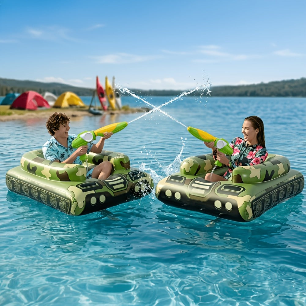 Giant Tugboat Pool Float 60 Inch XL Ride-On Inflatable Raft with Built-In Water Sprayer & 16-Inch Beach Ball