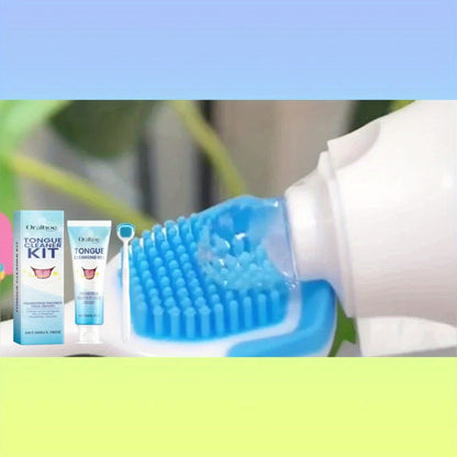 Tongue Cleaner Kit with Probiotic Cleansing Gel & Tongue Brush, Bad Breath Eliminator Fresh Mouth Daily Oral