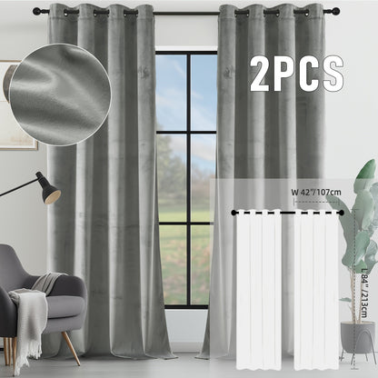Velvet Room Darkening Curtains 2 Panels, Grommet Top Thermal Insulated Soundproof Blackout Curtains for Living Room Bedroom