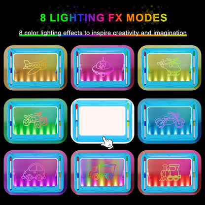 LED Light Up Drawing Board for Kids, 9 Double-Sided Tracing Cards 6 Markers Glow Doodle Travel Art Toy for Girls Boys Ages 3-8