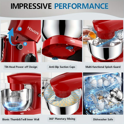 Stand Mixer 5QT, 10-Speed Electric Kitchen Mixer with Dough Hook, Flat Beater, Wire Whip & Pouring Shield