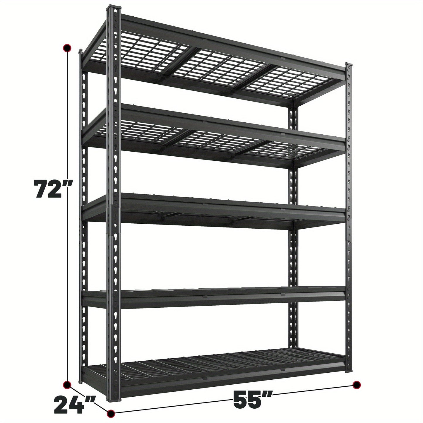 5 Tier Metal Shelving Unit Adjustable Up to for Garage Workshop Commercial Storage Rack No Bolt Easy Assembly Black