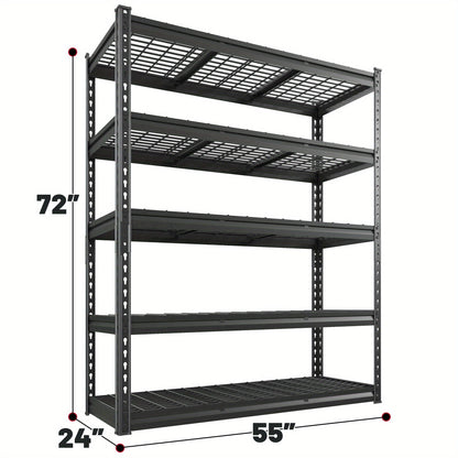 5 Tier Metal Shelving Unit Adjustable Up to for Garage Workshop Commercial Storage Rack No Bolt Easy Assembly Black