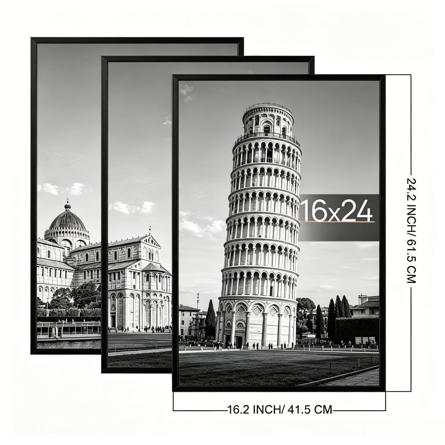 Three-Piece 16 x 24-Inch Poster Frame Set in Black, Golden or Natural Finish for Vertical or Horizontal Walls