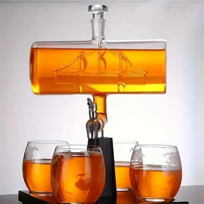 Whiskey Decanter Set 1000ml with 4 Spherical Glasses, Crystal Clear Liquor Decanter Pourer for Whiskey Wine Bourbon Scotch