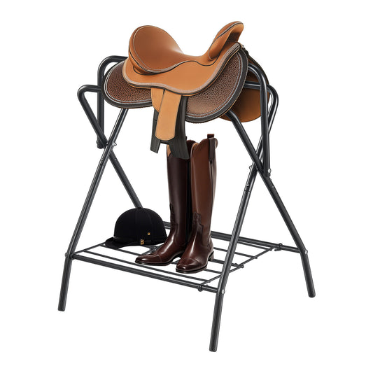 Folding Saddle Rack Freestanding Horse Saddle Stand – Holds 132 lbs, Carbon Steel, Quick-Release Setup, Portable & Space-Saving for Stable