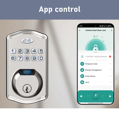 Smart Door Lock Deadbolt with Fingerprint Keypad App and Key Access in Black or Silver Options