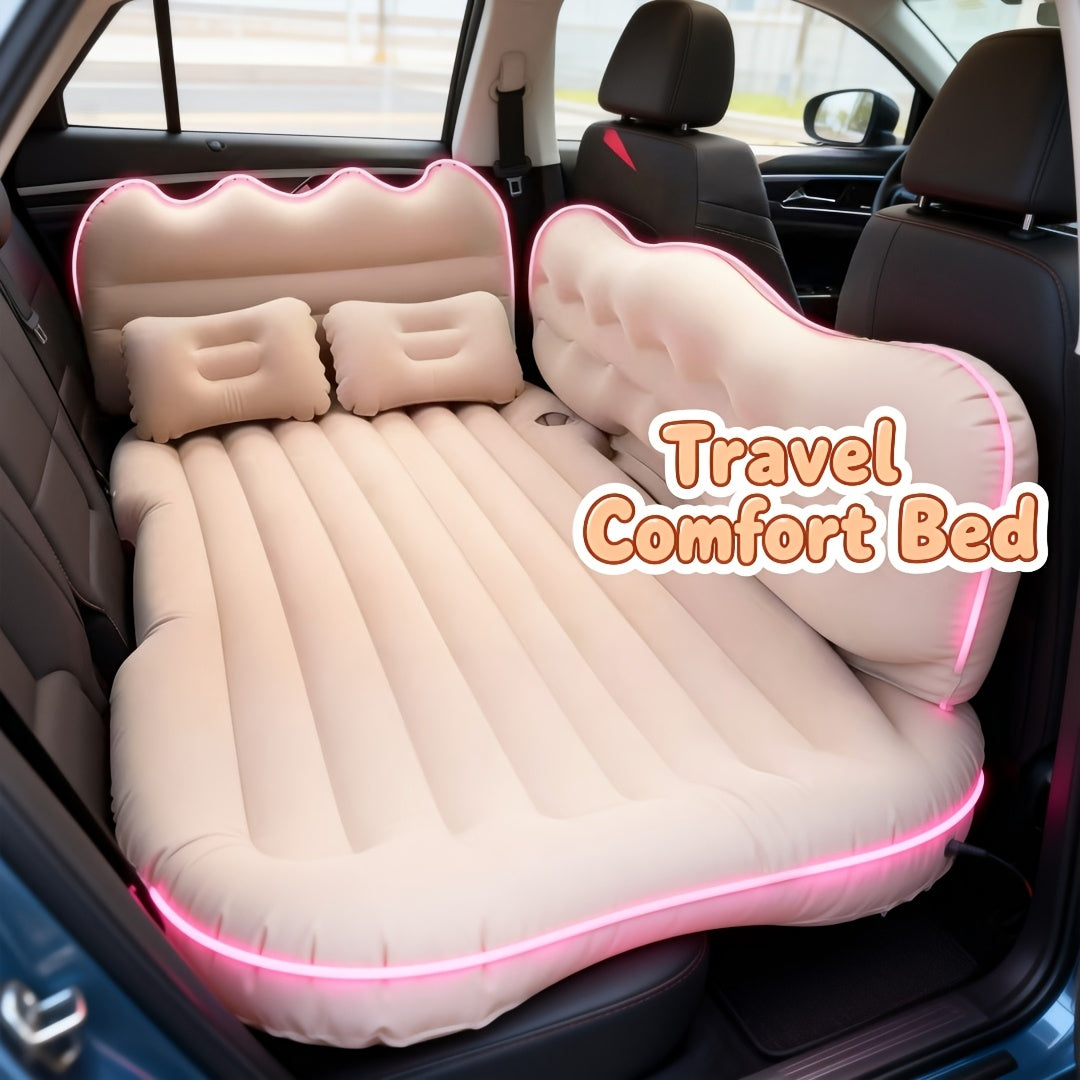 Car Inflatable Mattress for SUV Back Seat – Portable Foldable Air Bed, PVC Flocking, with Air Pump, 2 Pillows & Storage Bag (5 Colors)