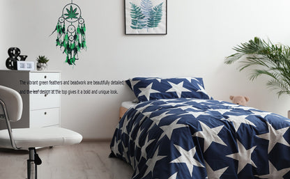 Bohemian Dream Catcher with Feathers & Leaf Embroidery, Boho Wall Hanging Decor for Bedroom, Bedside