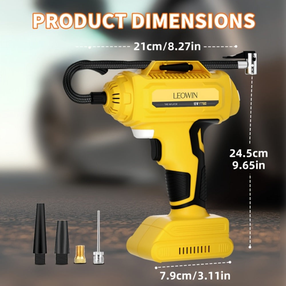 Portable Tire Inflator Air Compressor 150 PSI Cordless with Auto-Shutoff Digital Pressure Gauge LED Light Wireless USB Charging for Car