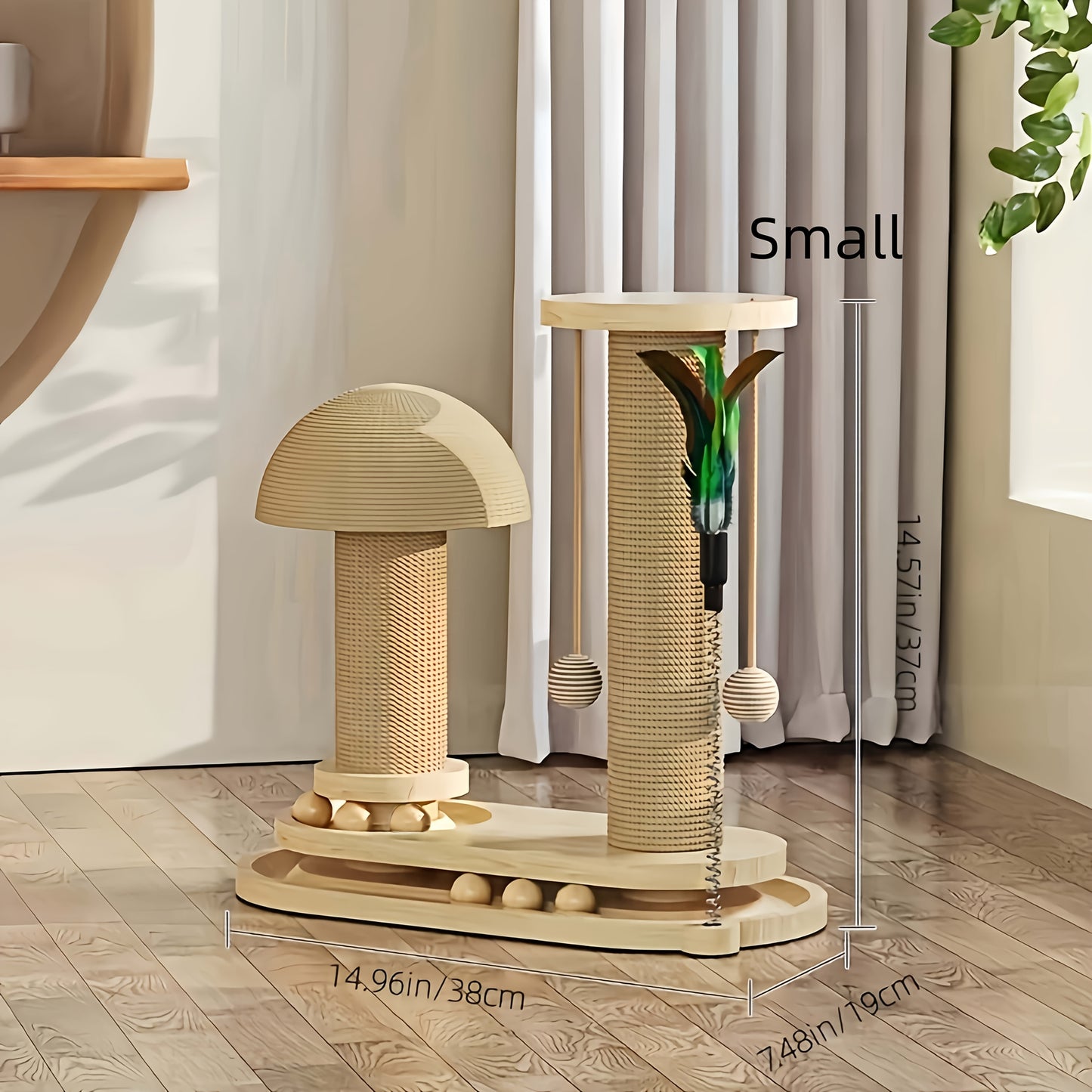 Cat Tree Solid Wood Compact Vertical Cat Climbing Structure with Sisal Scratching Post & Integrated Scratch Board