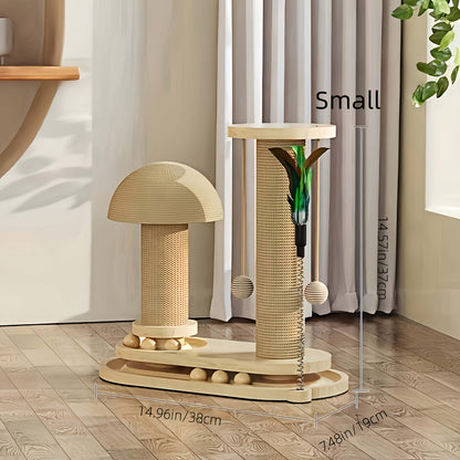 Cat Tree Solid Wood Compact Vertical Cat Climbing Structure with Sisal Scratching Post & Integrated Scratch Board