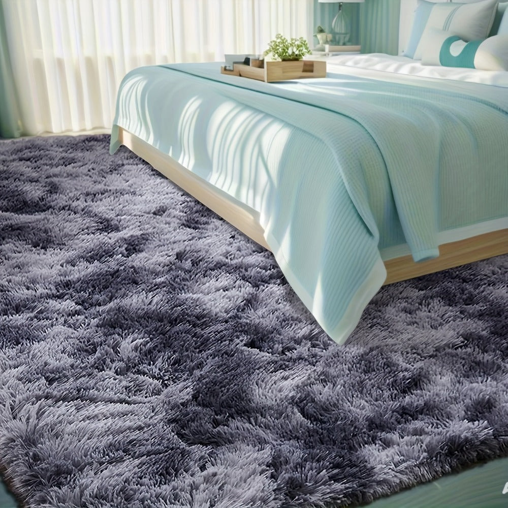 Area Rug Fluffy Faux-Fur Shag in Solid, Tie-Dye and Ombre Colors with Six available Room Sizes