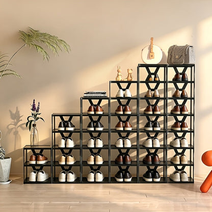 Narrow X-Frame Shoe Rack in Black or White with Six- or Nine-Layer Checkout Configurations