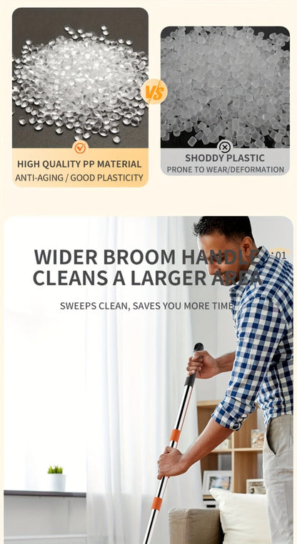 Folding Broom and Dustpan Set with Sectioned Handle, Rotating Head and Nine Blue, Orange or Khaki Checkout Options