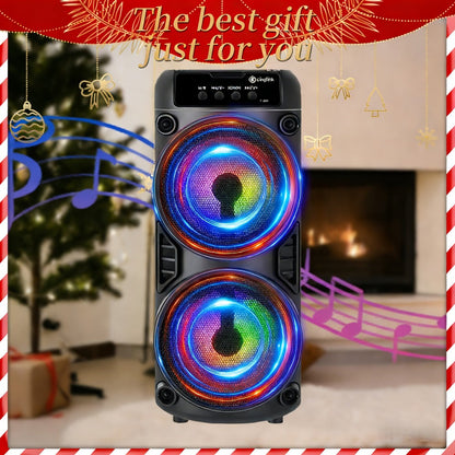 Portable Bluetooth Speaker 10-Inch Model with Dual 4-Inch Drivers, RGB Lights and FM Radio
