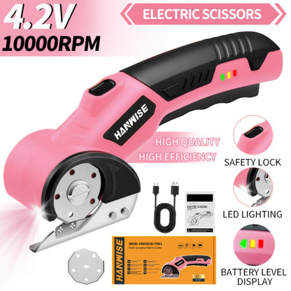 Electric Scissors Cordless 4.2V Rotary Cutter with 2000mAh Battery, 10000 RPM, Safety Lock, LED Light