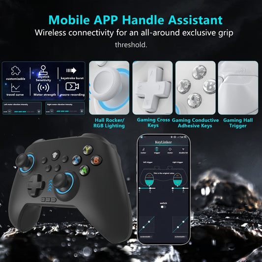 Three-Mode Wireless PC Controller with RGB Lighting, Hall Effect Joystick & Trigger, Programmable Buttons & Vibration for Windows PC
