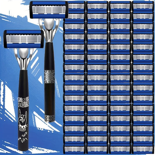 Safety Razor Kit for Men Double Edge 36 Blades & 2 Anti-Slip Handles – Stainless Steel Manual Wet Shaving Set for Smooth Painless Close