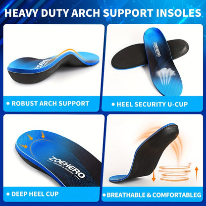 Heavy Duty Arch Support Insoles – High-Density PU Foam, Deep Heel Cup, Shock Absorbing for Work Boots, Hiking