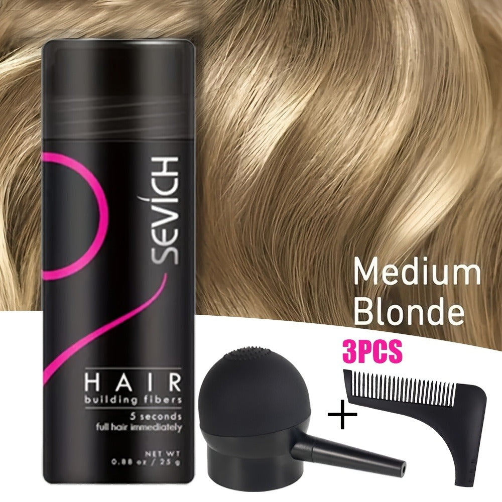 Keratin Hair Fibers 3-Piece Kit with Spray Pump & Optimizer, Instant Thickening Powder for Thinning Hair & Beard