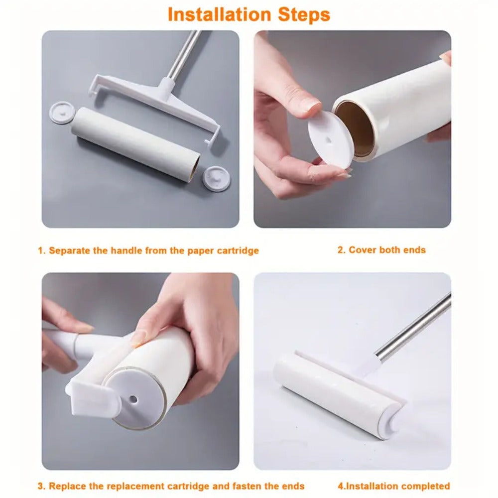 Pet Hair Removal Set 4 Piece Extendable Mop Brush with 3 Sticky Roller Refill Rolls for Floor Sofa Carpet Furniture Lint Roller Mop Combo