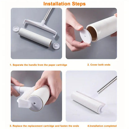 Pet Hair Removal Set 4 Piece Extendable Mop Brush with 3 Sticky Roller Refill Rolls for Floor Sofa Carpet Furniture Lint Roller Mop Combo
