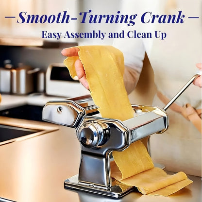 Pasta Machine with 8 Adjustable Thickness Settings, 2-in-1 Stainless Steel Manual Pasta Maker with Roller & Cutter
